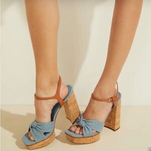 Guess Blue and Tan Platform Heels